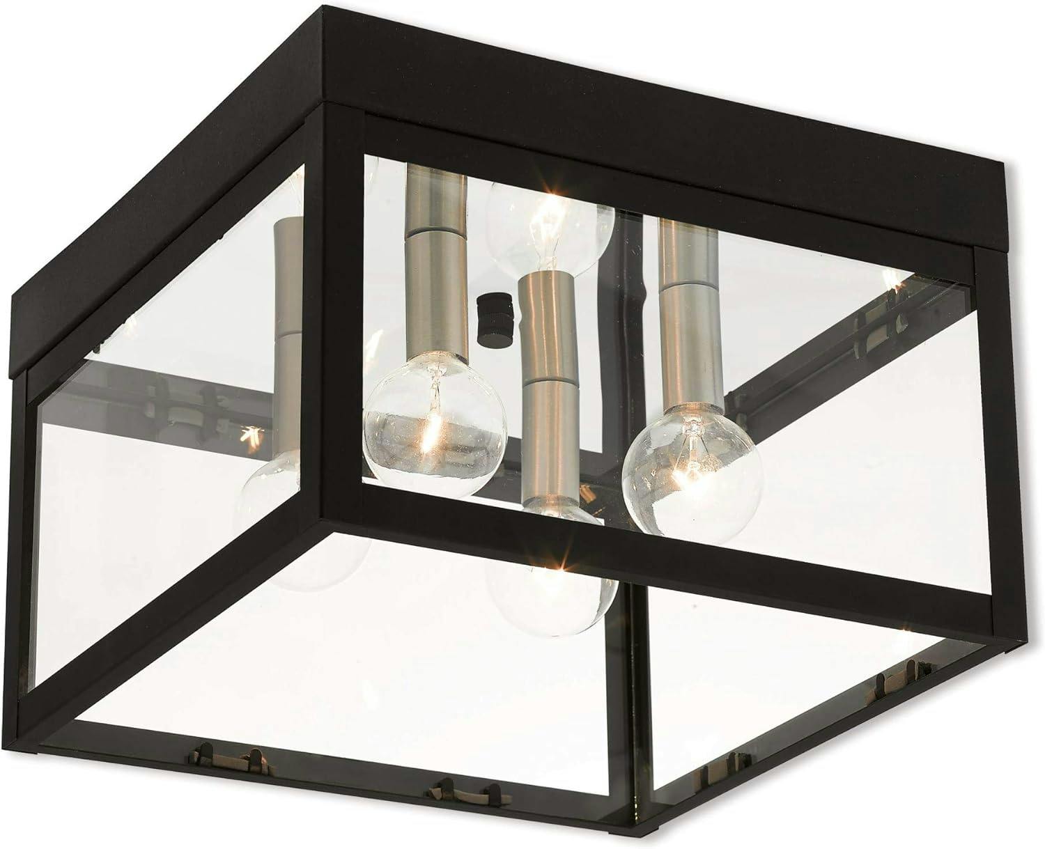 Nyack Square Black Outdoor Ceiling Mount with Clear Glass