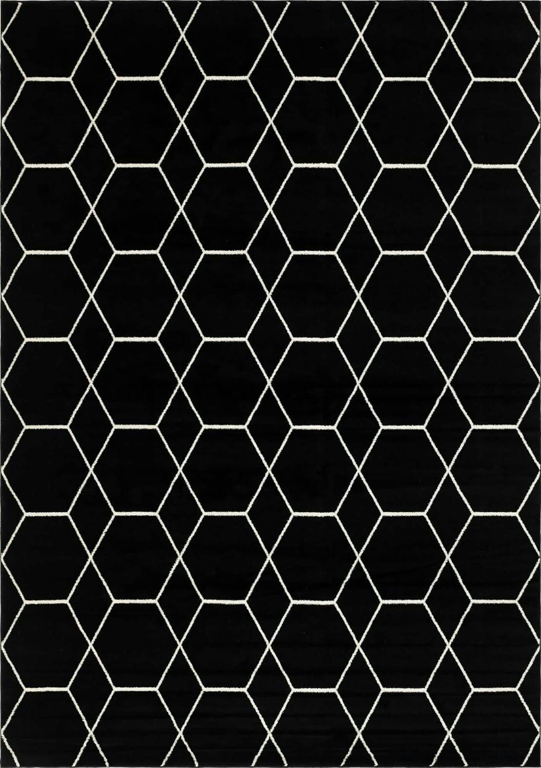 Trellis Frieze Black/Ivory Synthetic Rectangular Rug 10' x 14'
