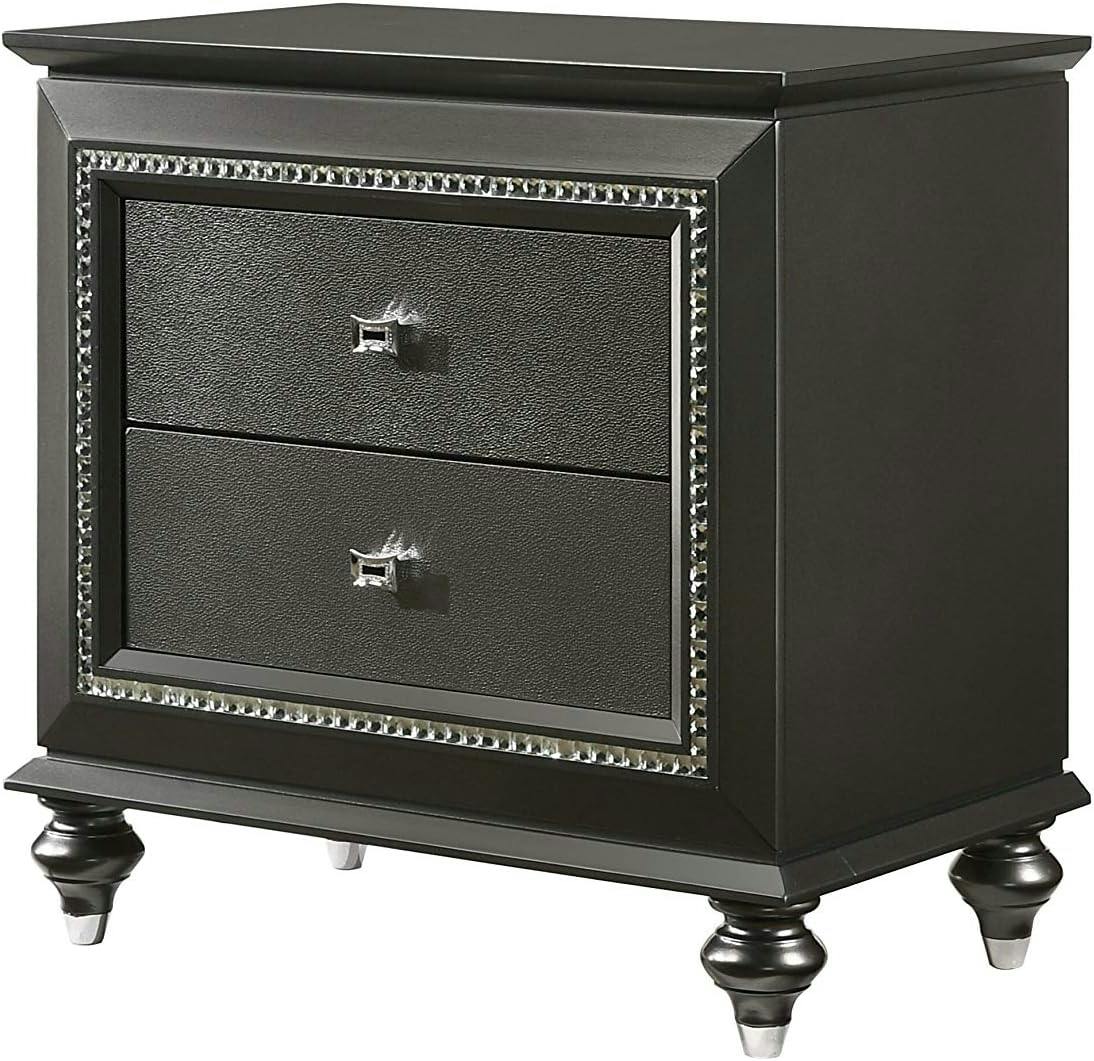 Kaitlyn Metallic Gray Wooden 2-Drawer Nightstand with Crystal Accents