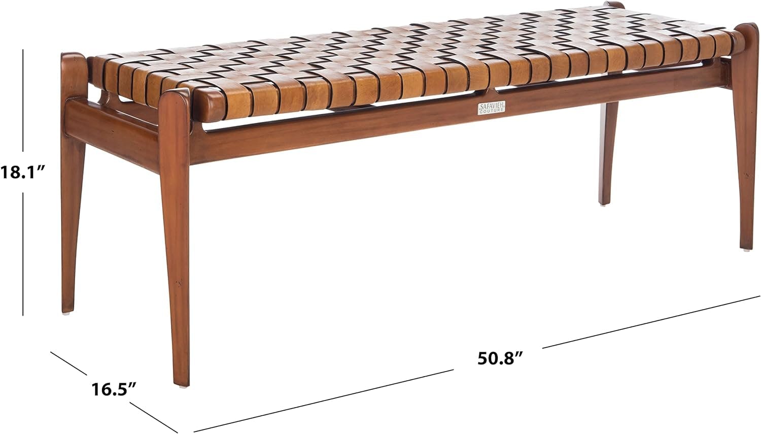 Dilan 48'' Mahogany Wood and Top Grade Leather Woven Bench - Brown