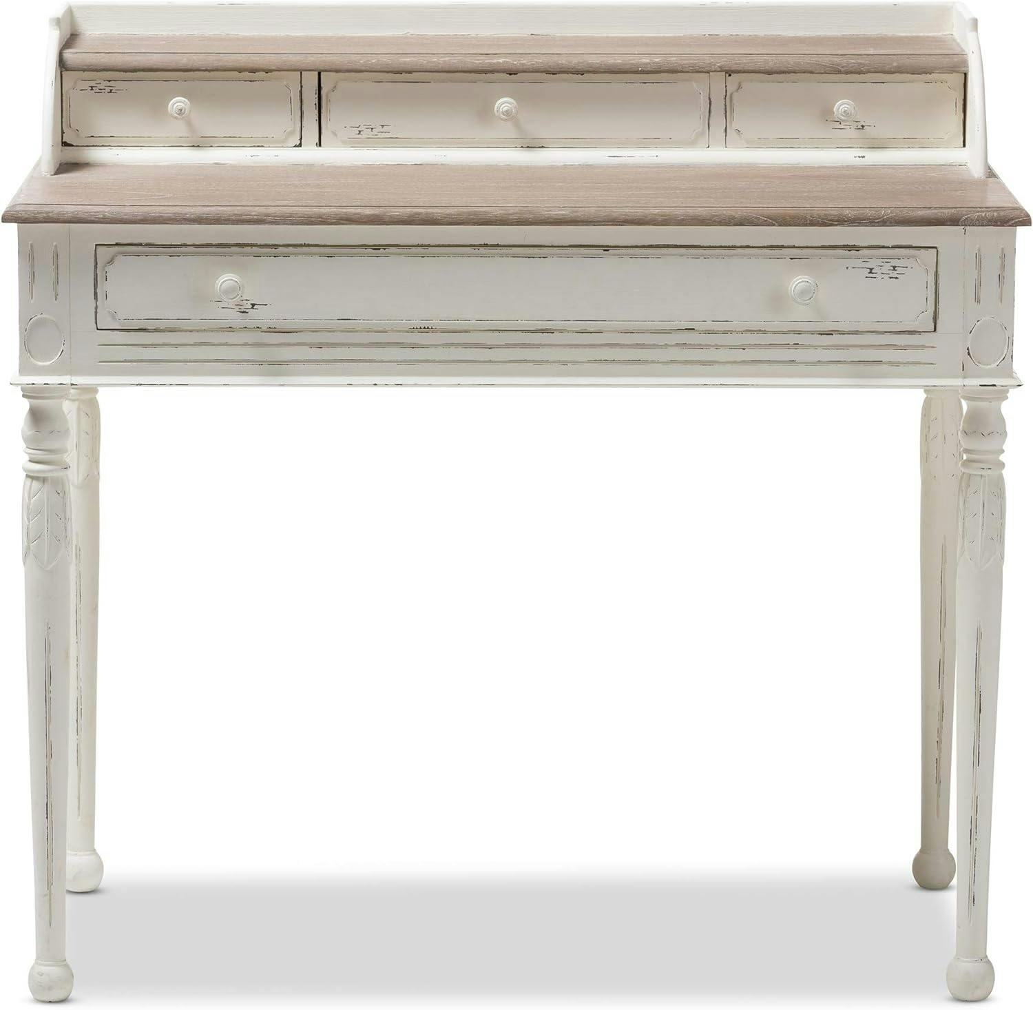 Anjou Chic White and Light Brown Writing Desk with Storage