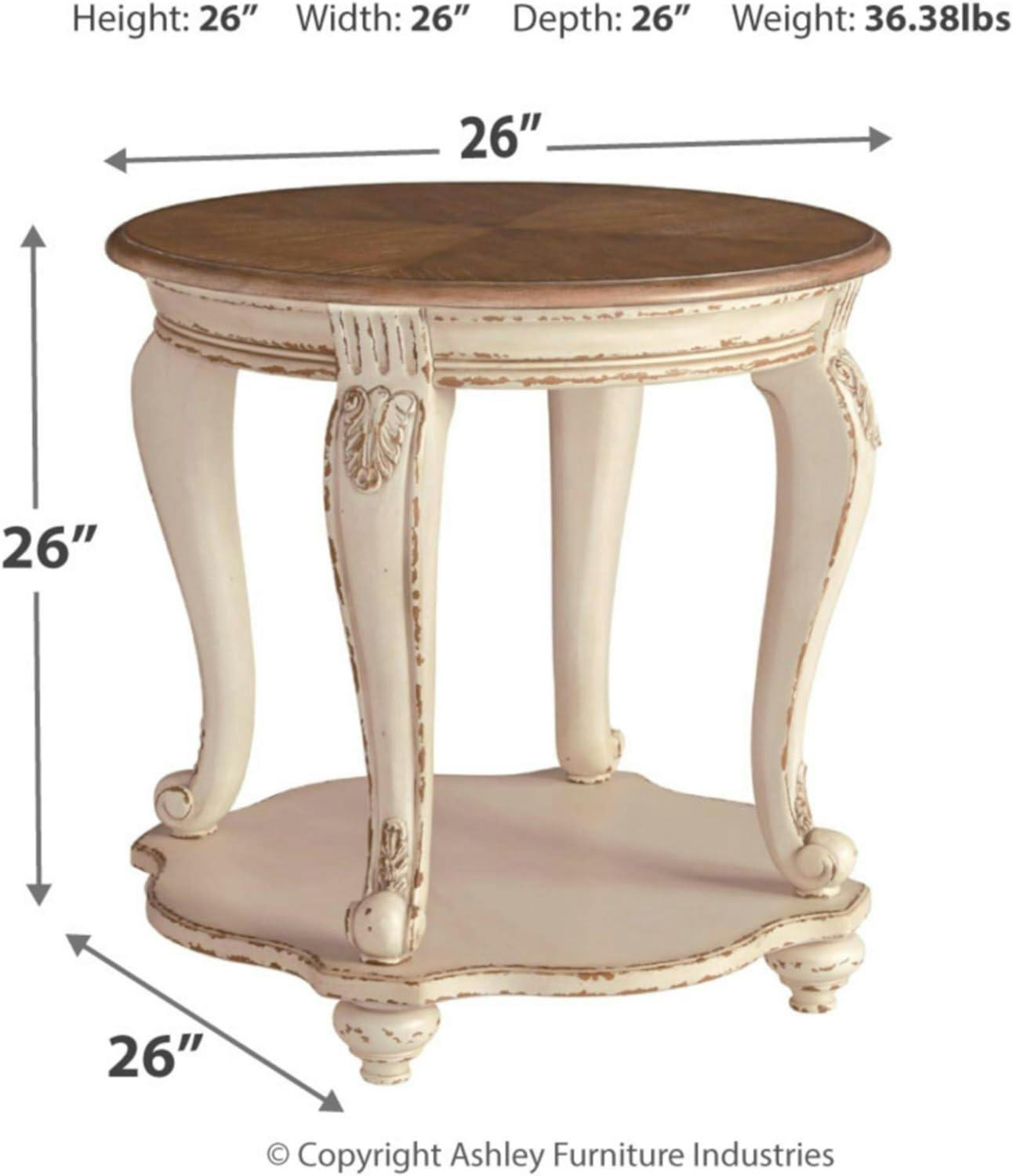Antiqued Two-Tone Mirrored Storage Round End Table
