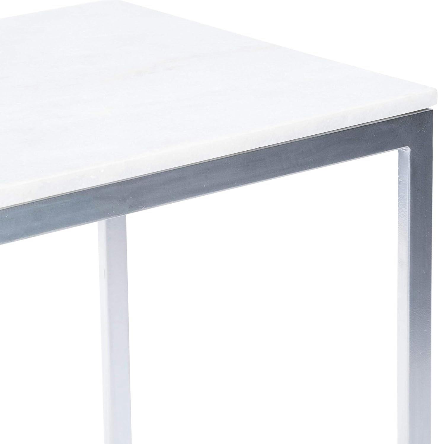 Lawler 26'' Brushed Nickel Iron Base with White Marble Top End Table