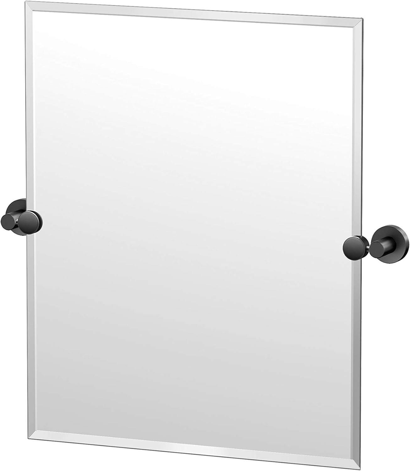 Sleek Frameless Matte Black Rectangular Bathroom Mirror, 24x24 inches