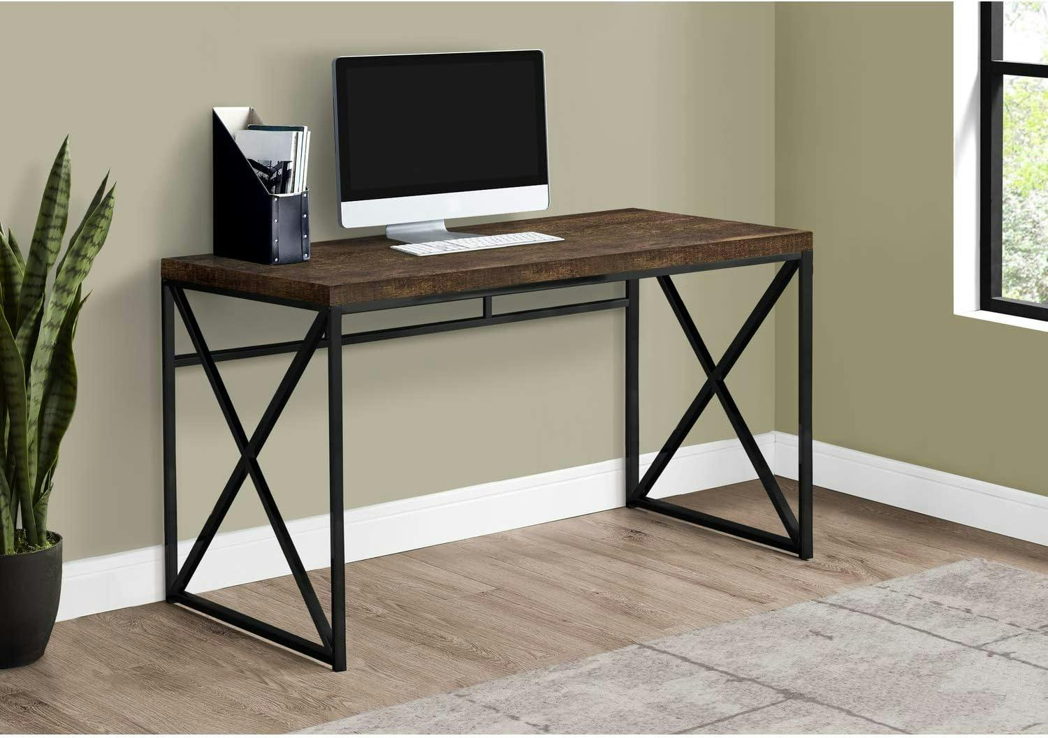 Contemporary Reclaimed Brown Wood Home Office Desk with Black Metal Legs