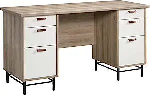 Sauder 423235 Anda Norr Executive Desk, Sky Oak Finish with White Accents