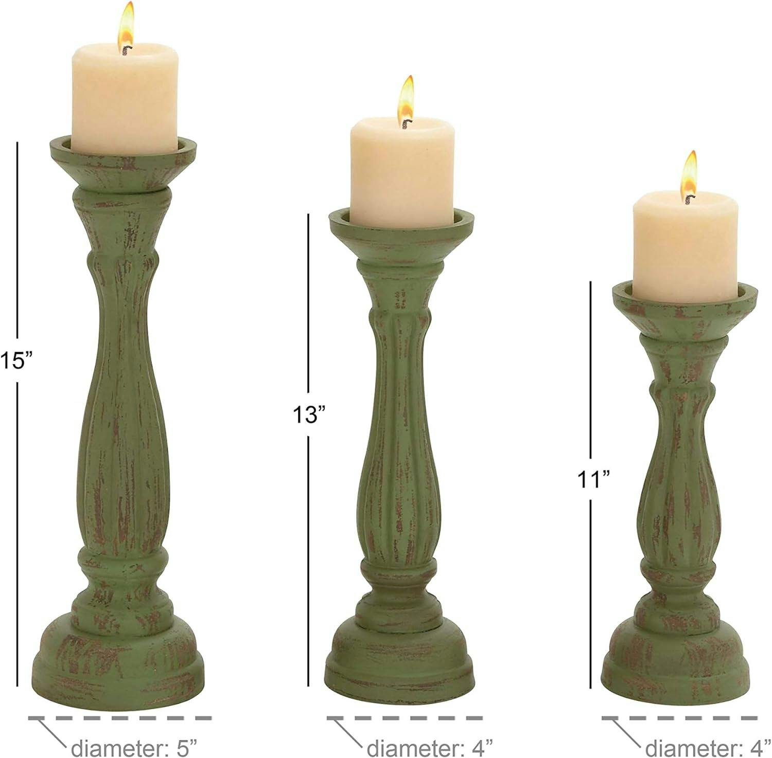 Elegant Green Wood Candle Lantern Trio 15" Height