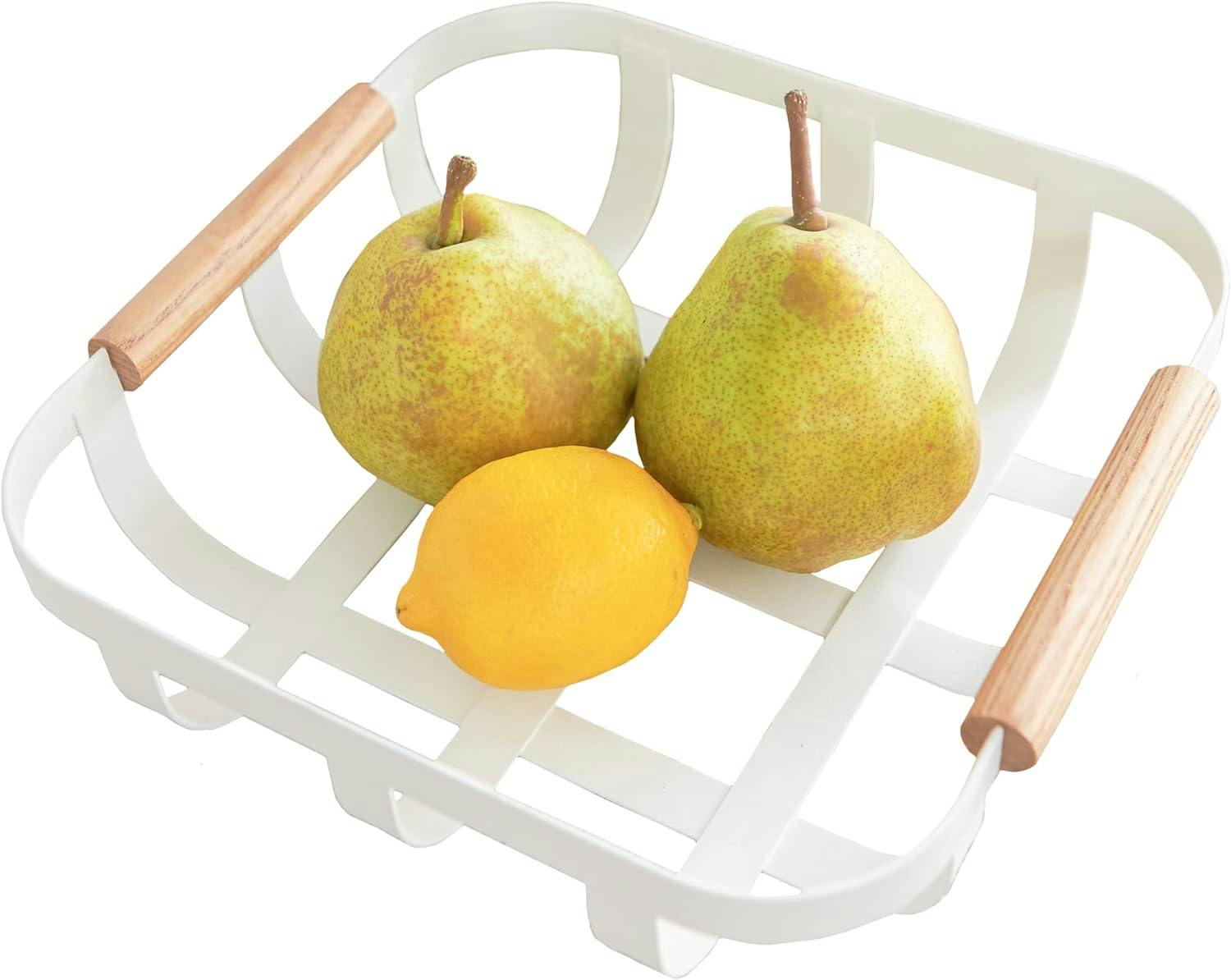 Tosca White Steel and Wood Square Fruit Display Bowl