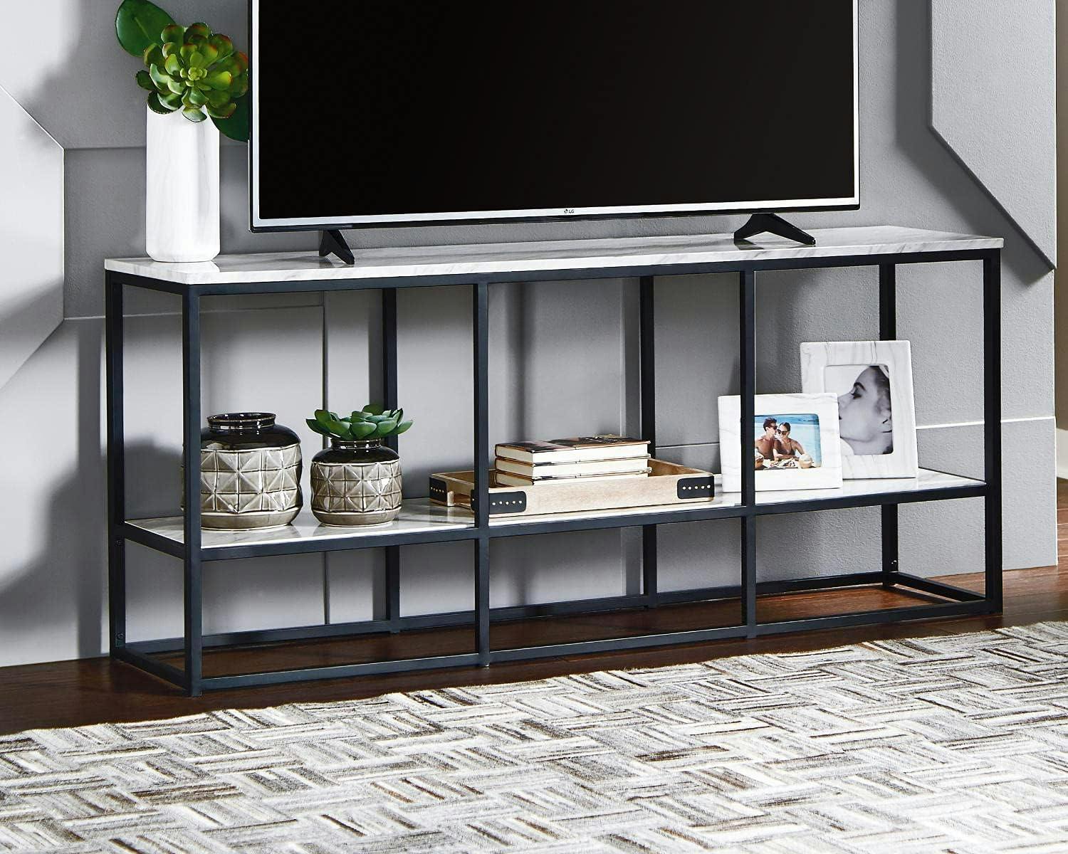 Donnesta Sleek 65" Black and Gray Faux Marble TV Stand