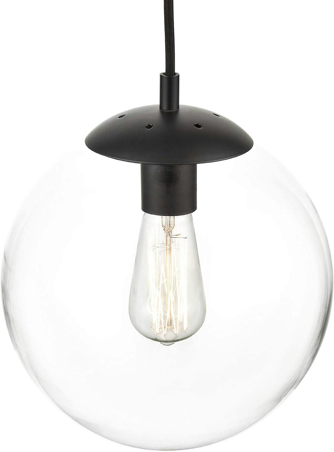 Kalix 14" Black Globe Pendant Light with Wooden Accent