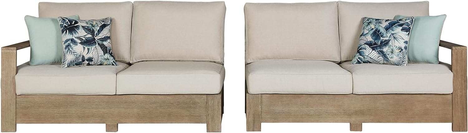 Contemporary Beige 4-Seat Sectional with Eucalyptus Wood Frame