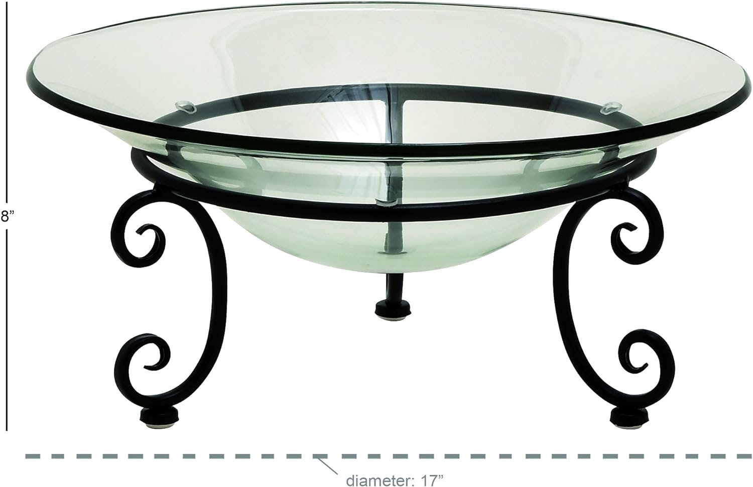 Elegant 17" Round Glass Serving Bowl with Black Scroll Stand