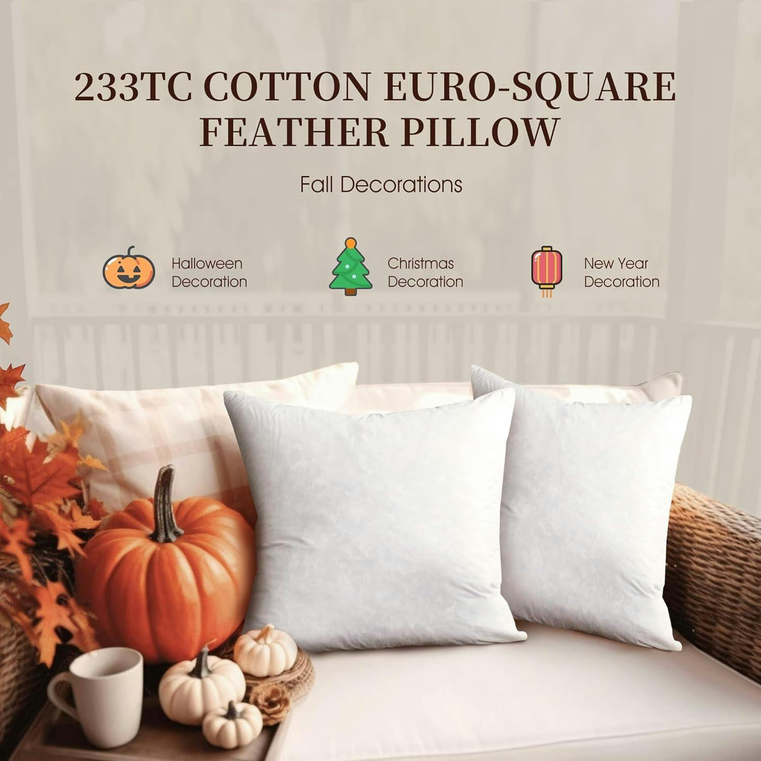 Luxurious White Waterfowl Feather 26x26 Euro Pillow Inserts, Set of 2