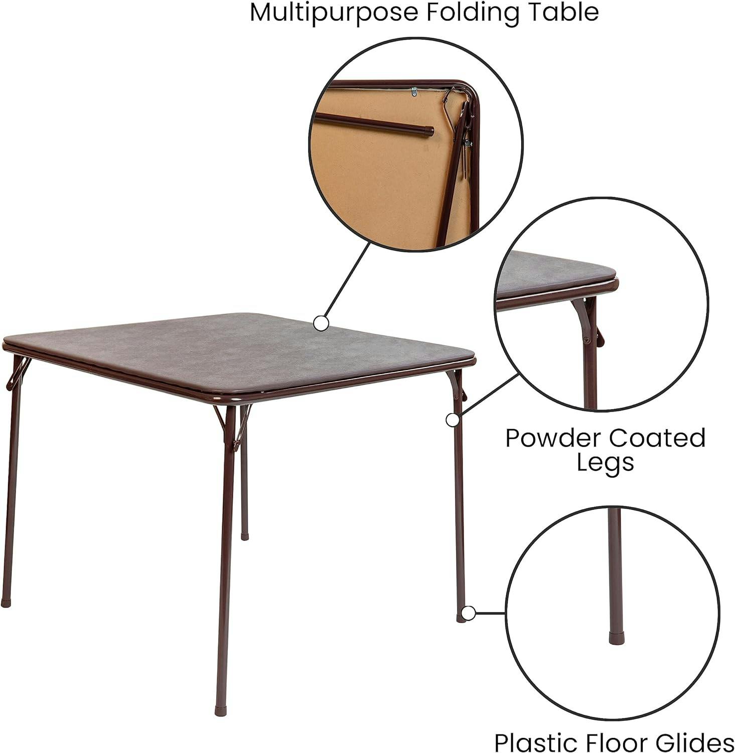 Savvy Squire Lightweight Brown Folding Card Table with Vinyl Top