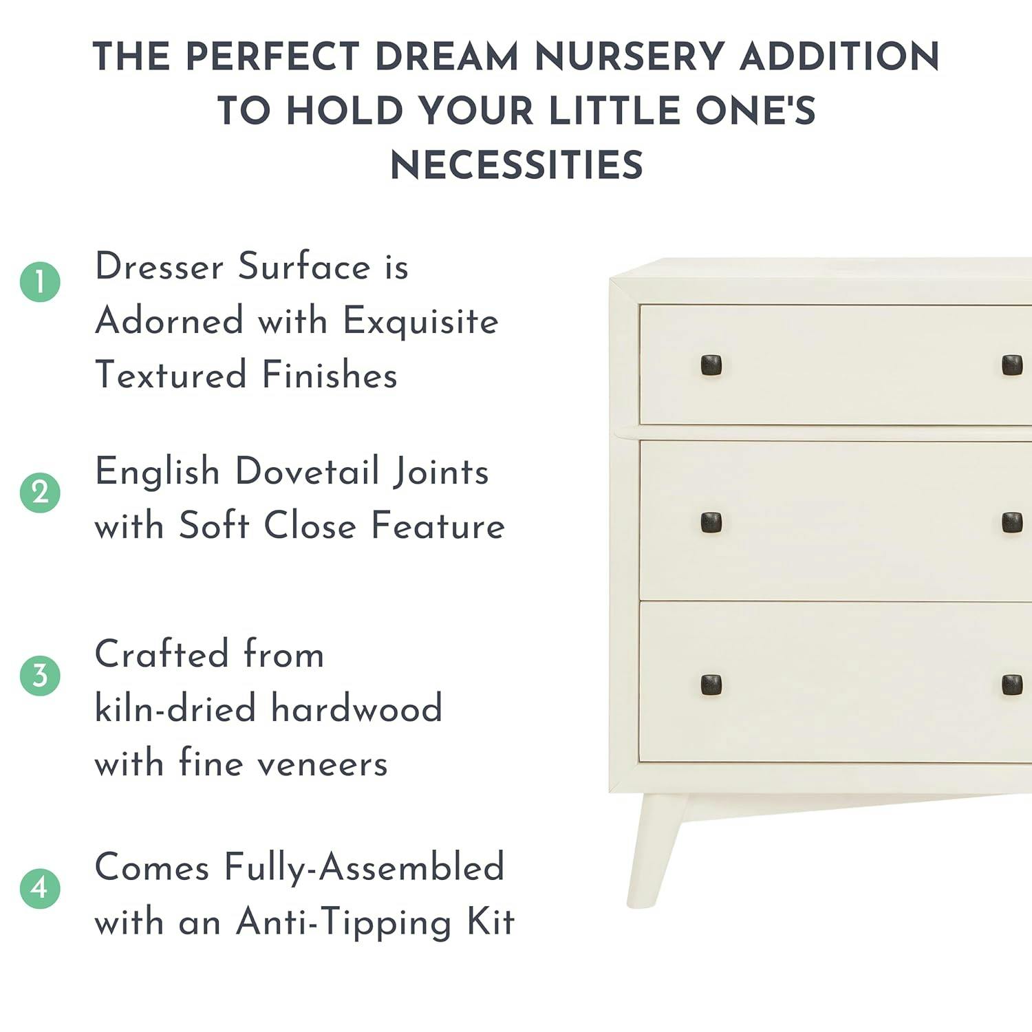 Antilia Vanilla Bean Mid-Century Double Dresser with Soft Close Drawers