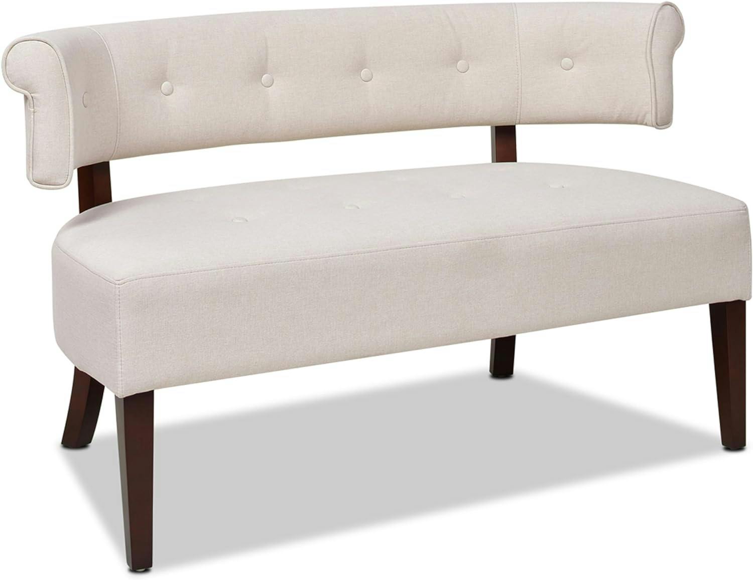 Jared Cream Tufted Pine Wood Roll Arm Settee Bench