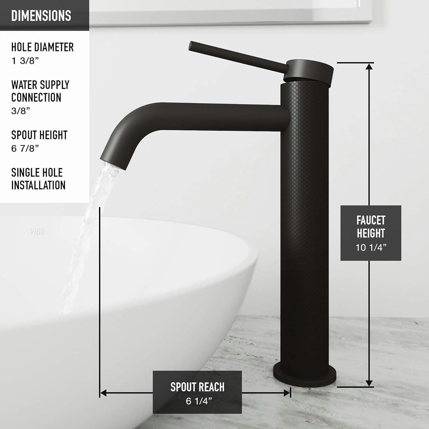 Lexington 10'' Carbon Fiber and Matte Black Bathroom Vessel Faucet