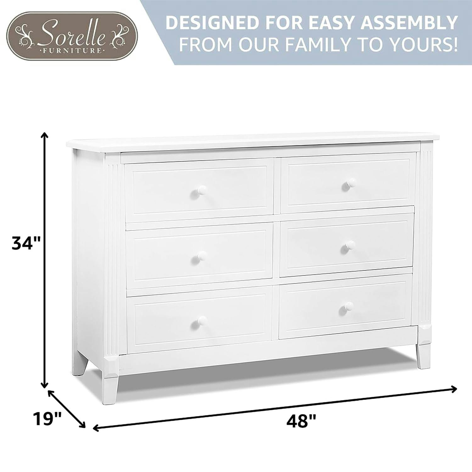 Berkley Classic White Double Dresser with Spacious Dovetail Drawers for Nursery