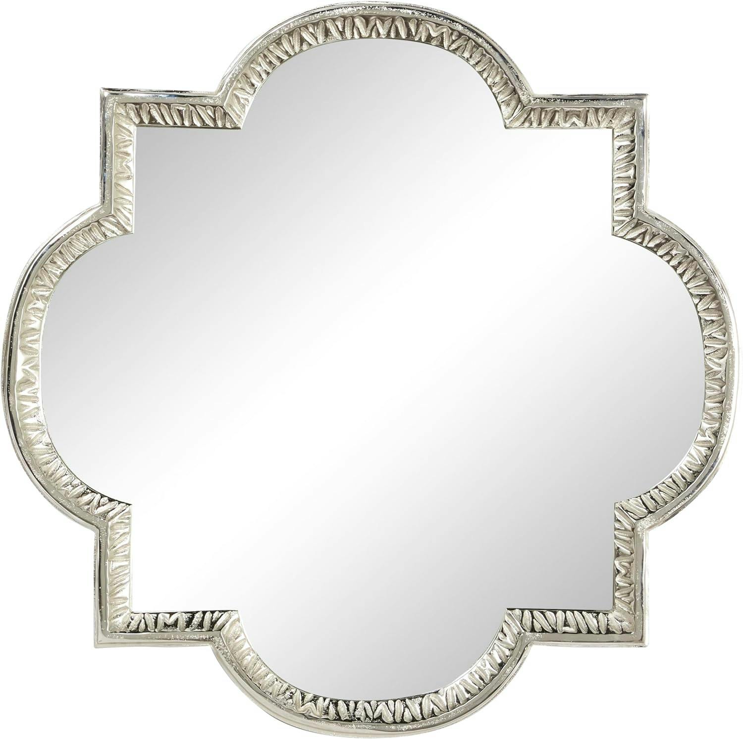 Elegant Silver Quatrefoil 40" Square Aluminum Wall Mirror