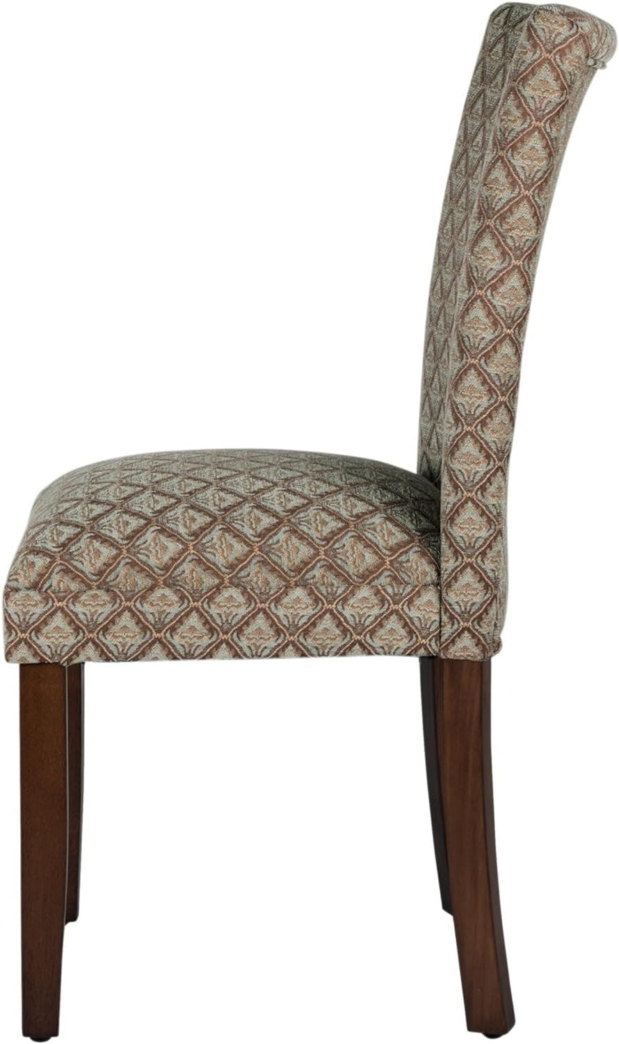 Classic Upholstered Parsons Side Chair in Blue/Brown Damask