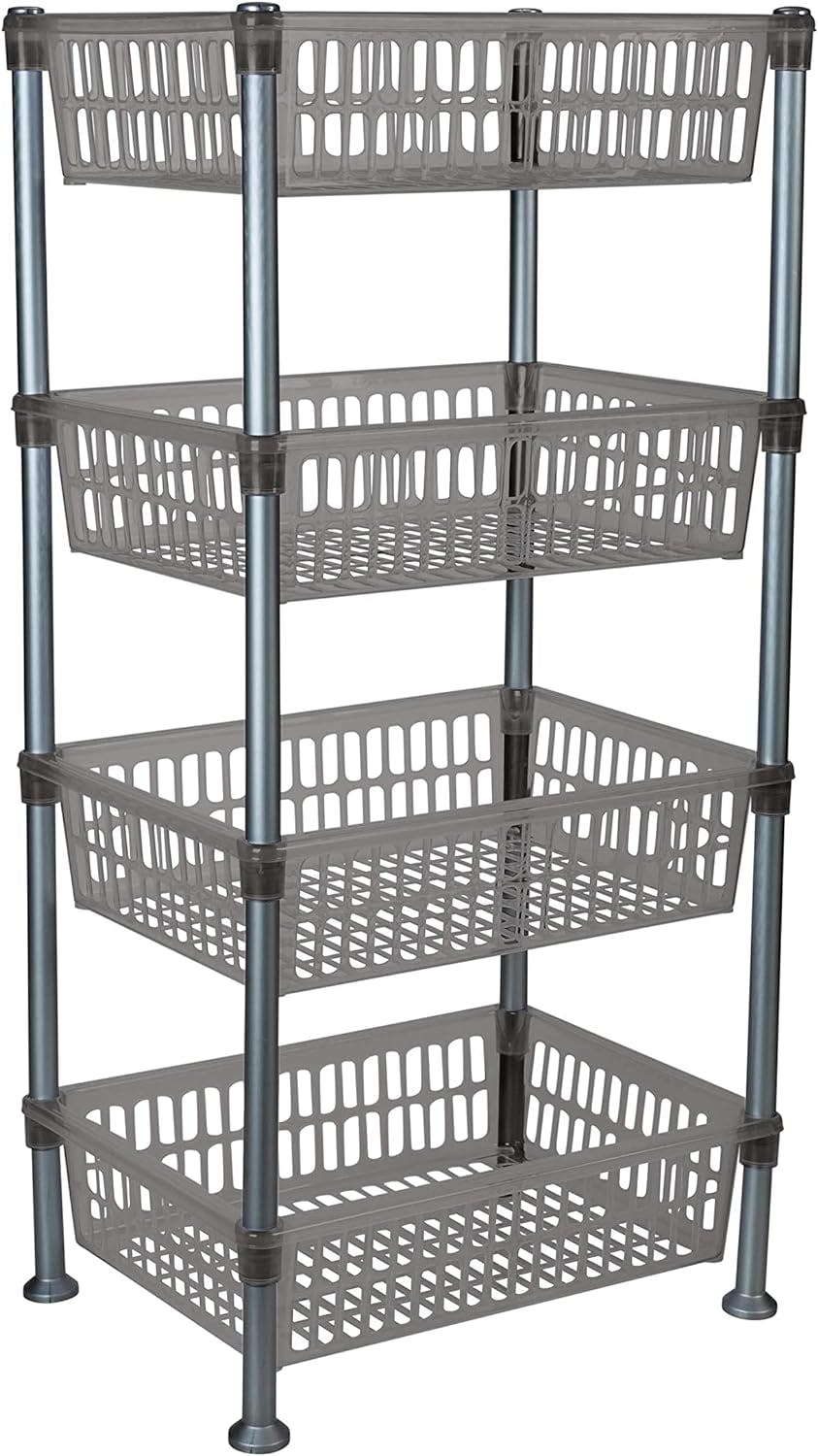 Slimline Gray Polypropylene 4-Tier Storage Shelf for Versatile Use