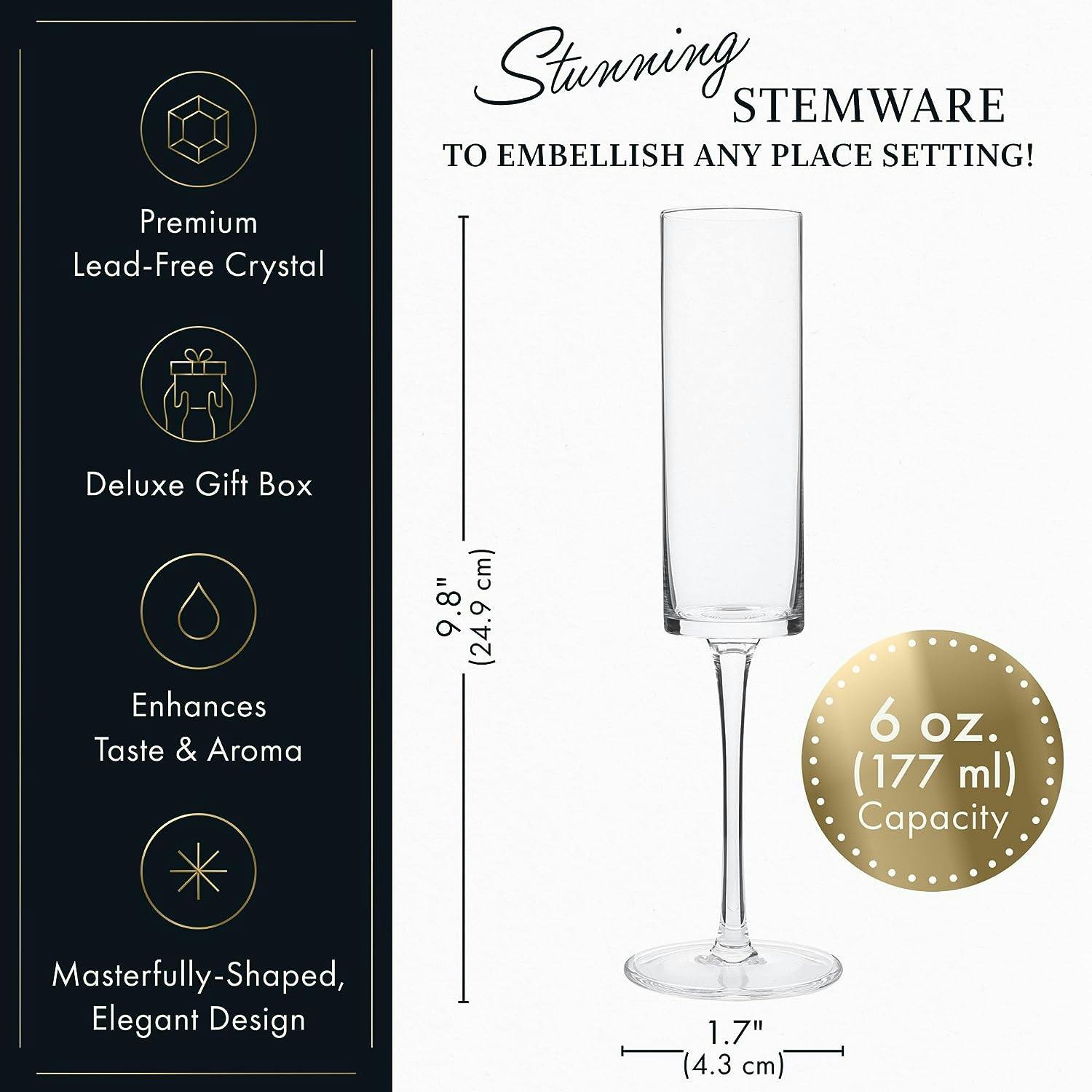 Elegant Crystal Champagne Flutes Set of 4 - Lead-Free, 6oz, Modern Design