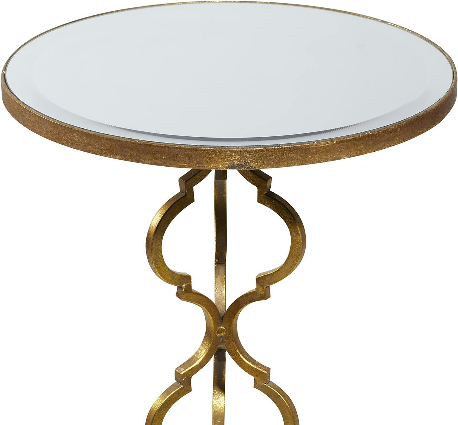 Elegant Gold Quatrefoil Metal & Mirrored Glass Accent Table