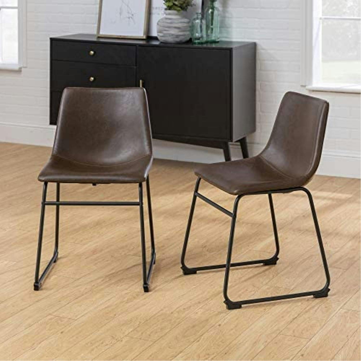 Industrial Brown Faux Leather and Metal Dining Chair Set