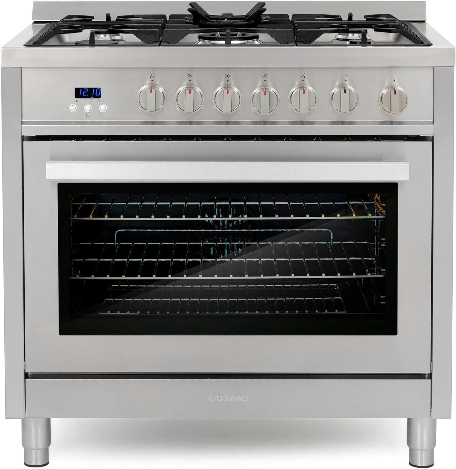 Stainless Steel 36" Gas Range with 5 Burner Cooktop and Rapid Convection Oven