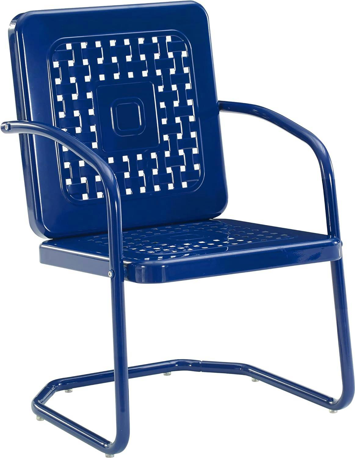 Vintage Navy Retro Metal Outdoor Chair Set with Basket Weave Design