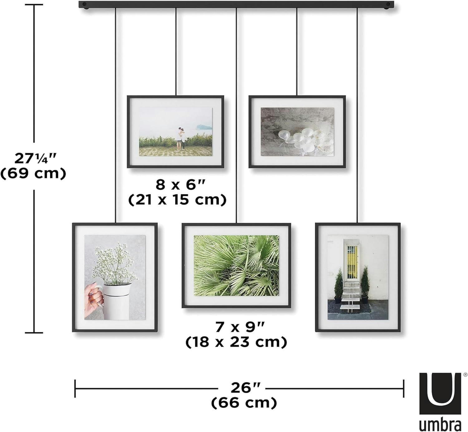 Exhibit Ledge Black Metal 5-Picture Frame Set for Modern Wall Display