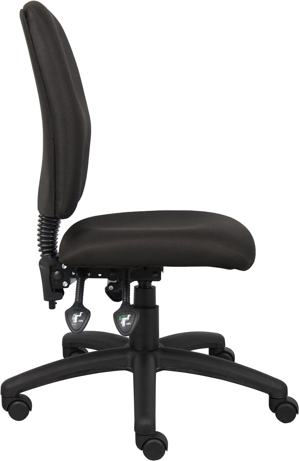 Adjustable Swivel Task Chair in Black Fabric with Lumbar Support