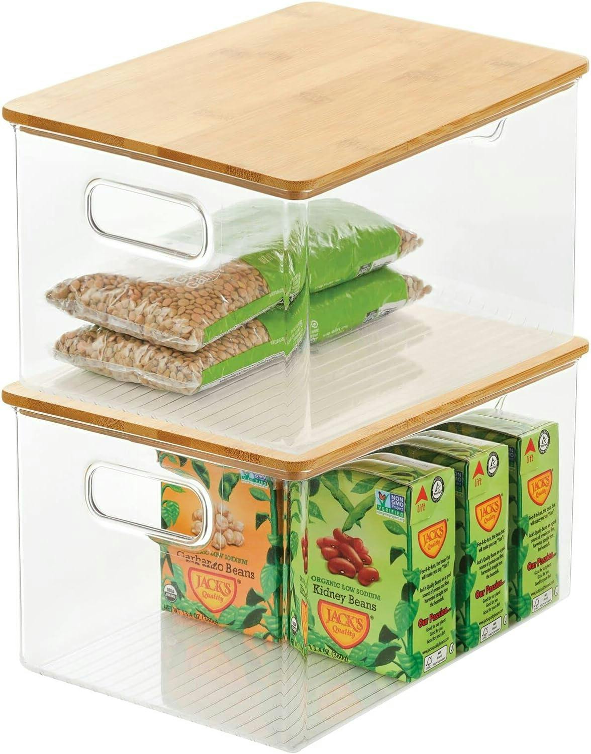 Clear Plastic Stackable Kitchen Storage Bin with Bamboo Lid