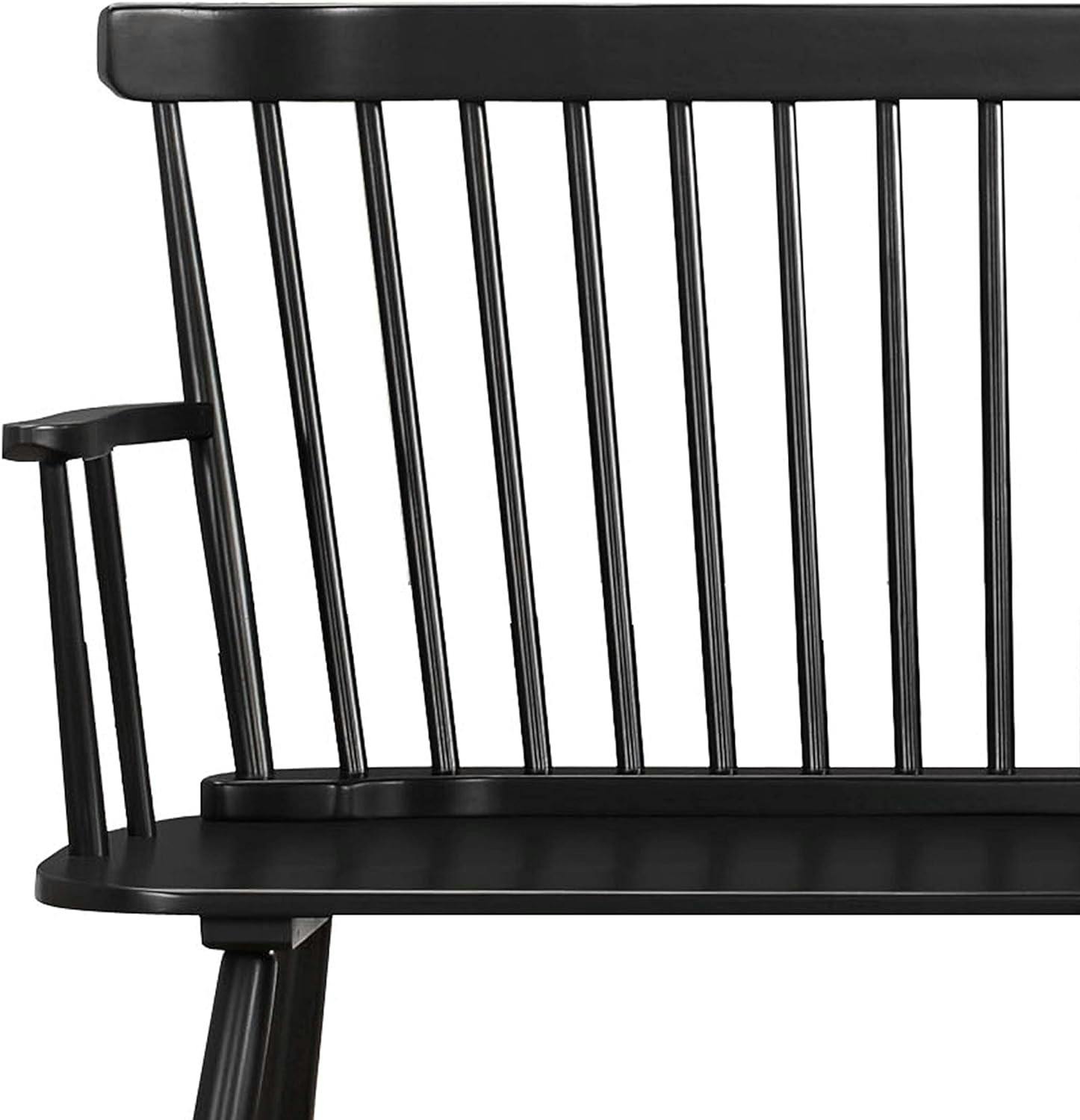 Benjara Transitional Style Curved Design Spindle Back Bench with Splayed Legs, Black