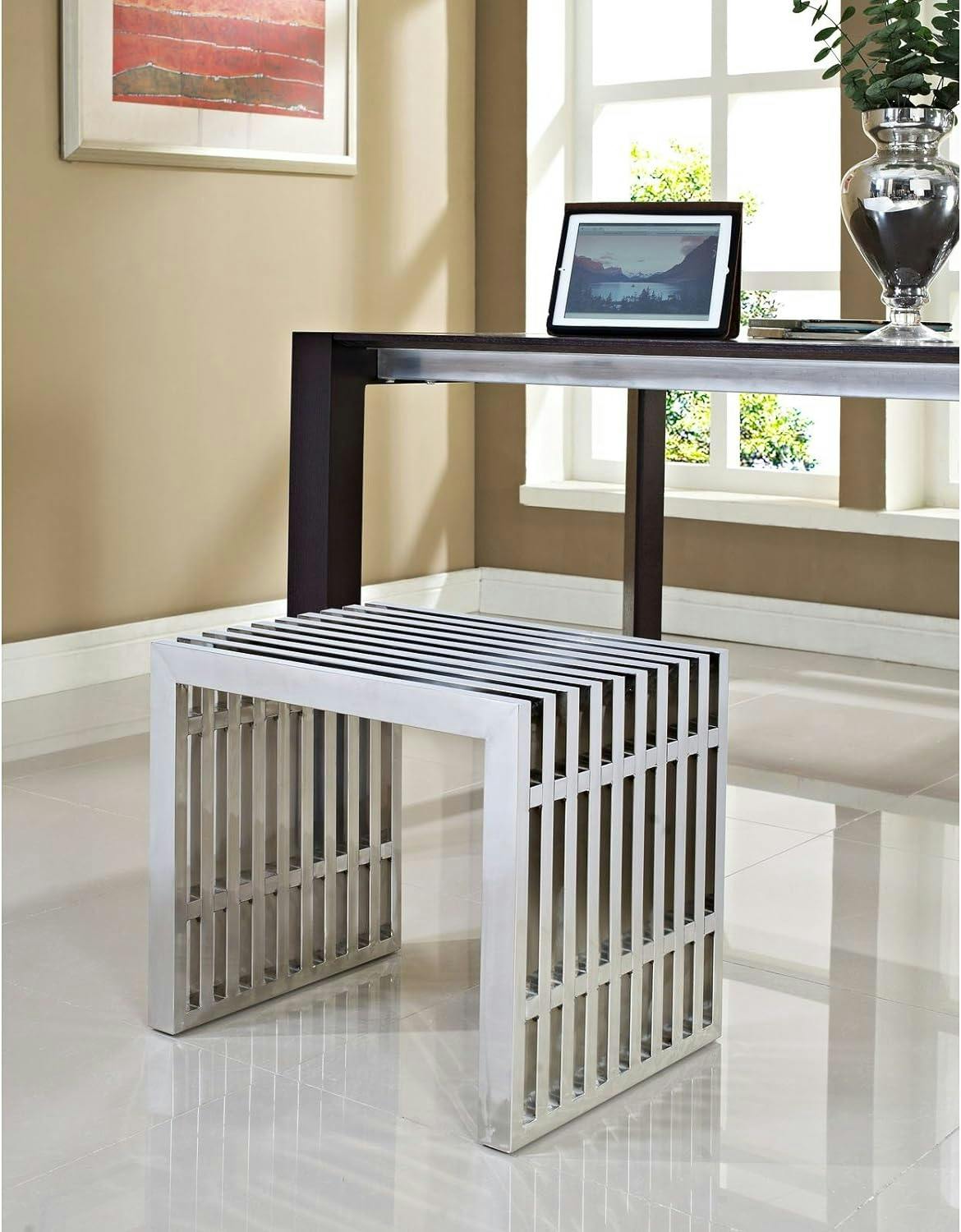 Gridiron Small Silver Stainless Steel Multi-Purpose Bench with Storage