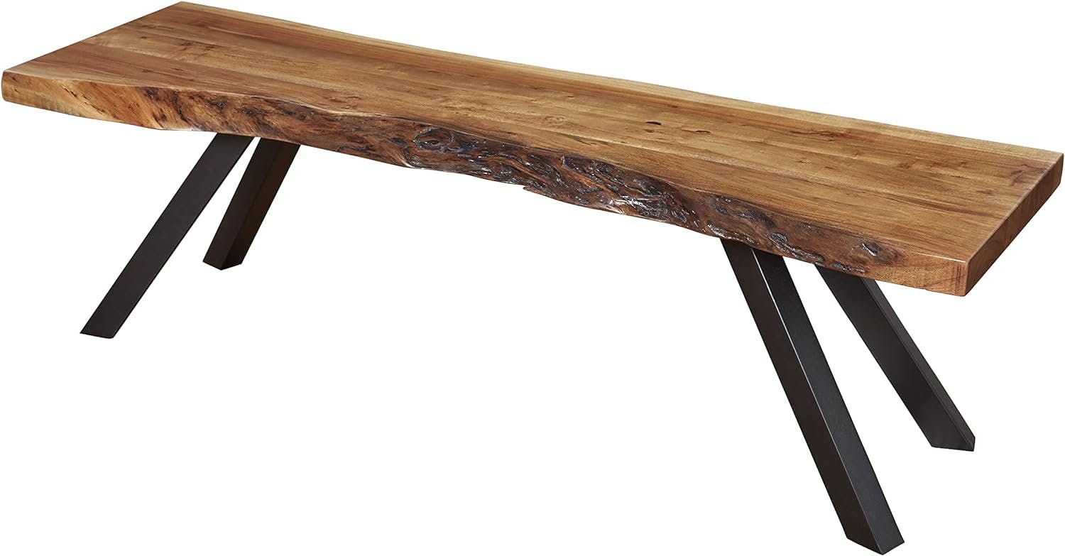 Reese 60'' Natural Acacia Solid Wood Dining Bench with Iron Legs