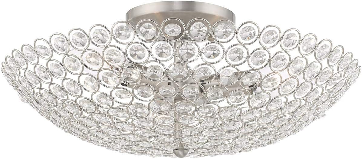 Cassandra Brushed Nickel 3-Light Crystal Bowl Ceiling Mount