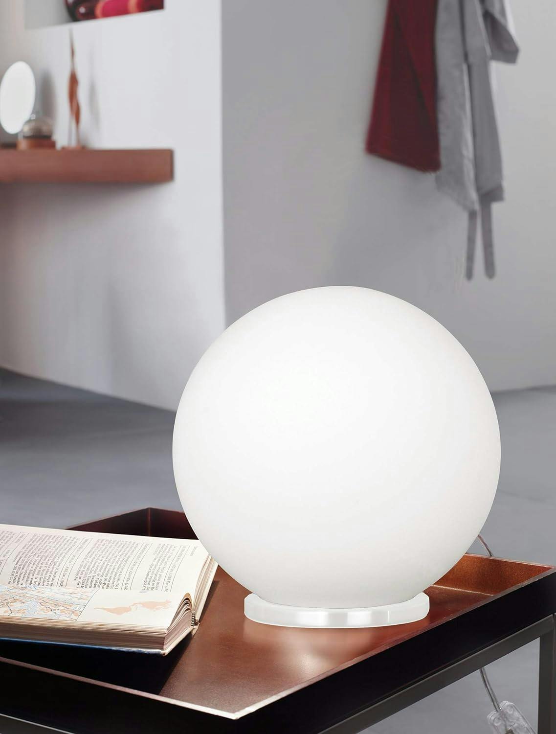Mia 8" White Metal Globe Table Lamp with Frosted Glass Shade