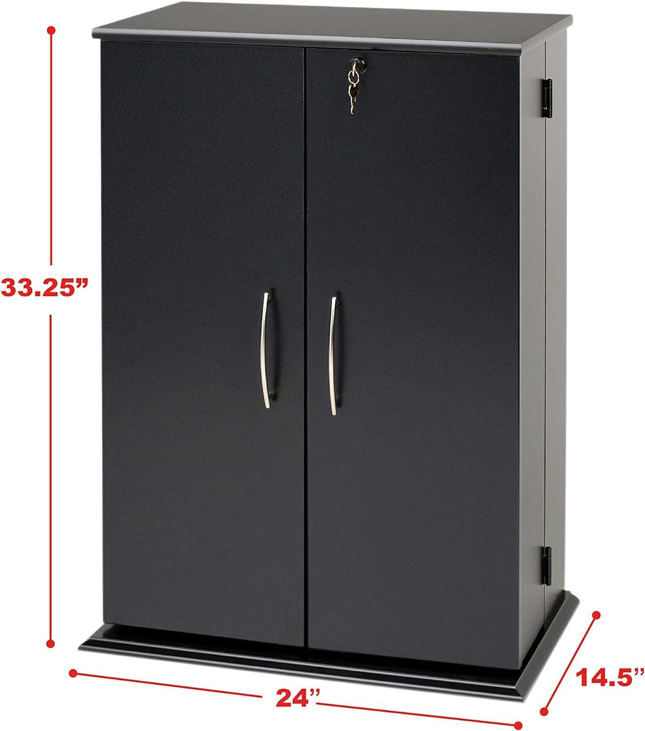 Adjustable Black Locking Media Storage Cabinet with Nickel Handles