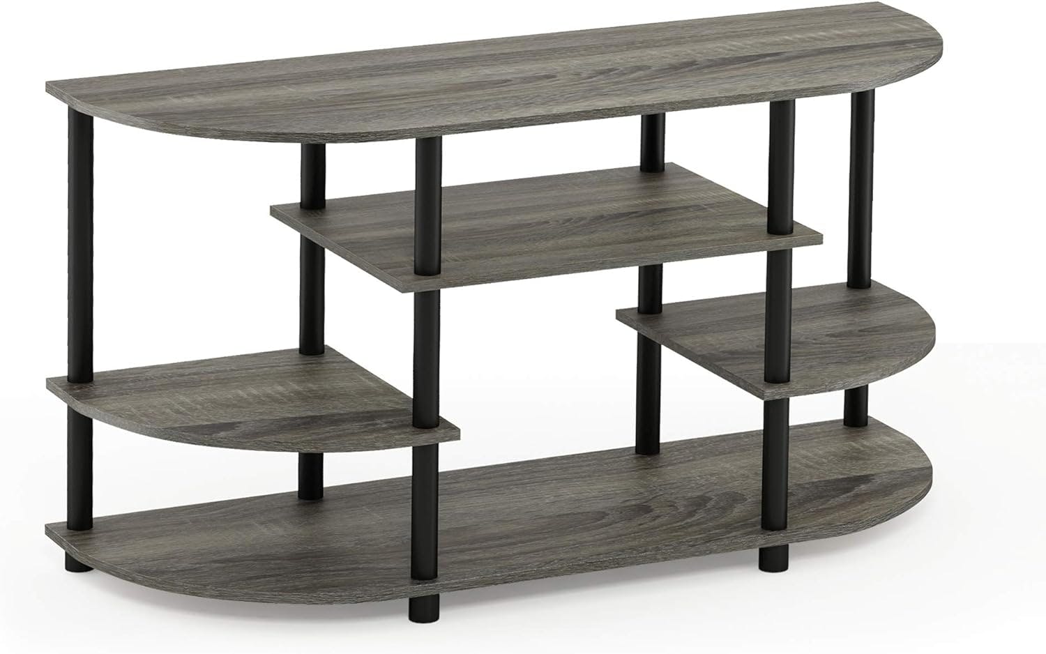 French Oak Grey/Black Wood Corner TV Stand with Open Shelves