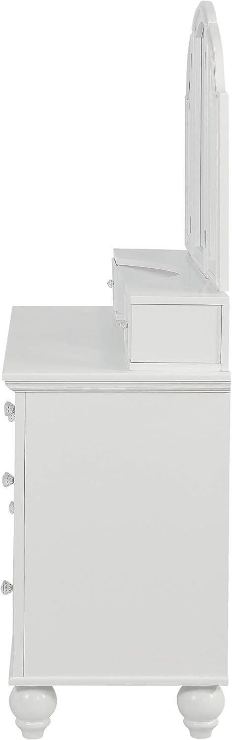 Elegant Transitional White Vanity Set with Mirror Accents and Bench