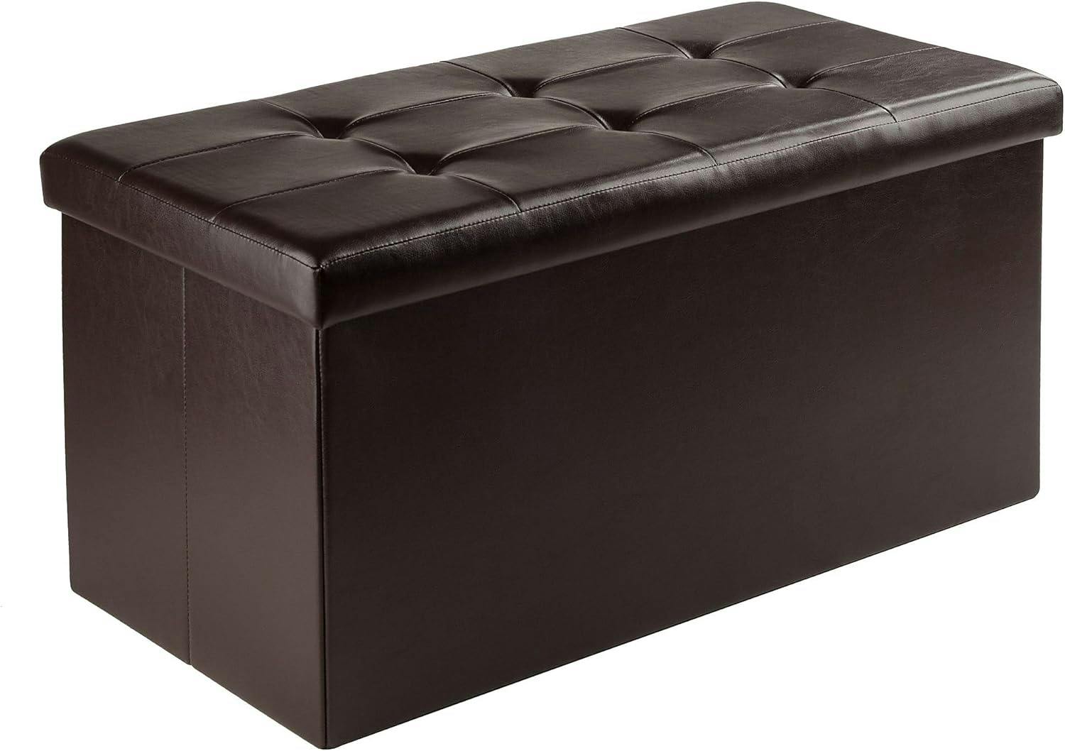 Espresso Faux Leather Foldable Storage Ottoman 29.9"