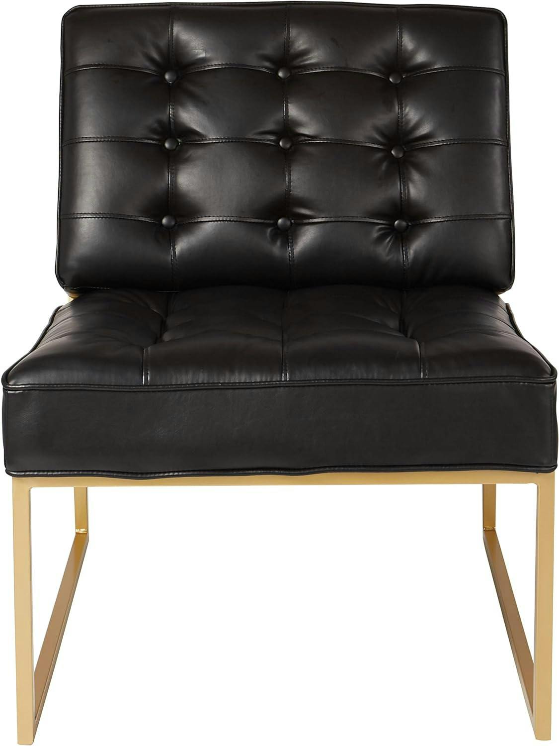 Transitional Anthony Black Faux Leather Chair with Gold Metal Frame