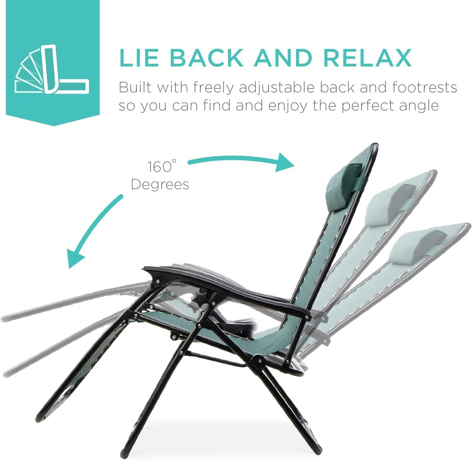 Forest Green Adjustable Zero Gravity Patio Lounger with Cup Holders
