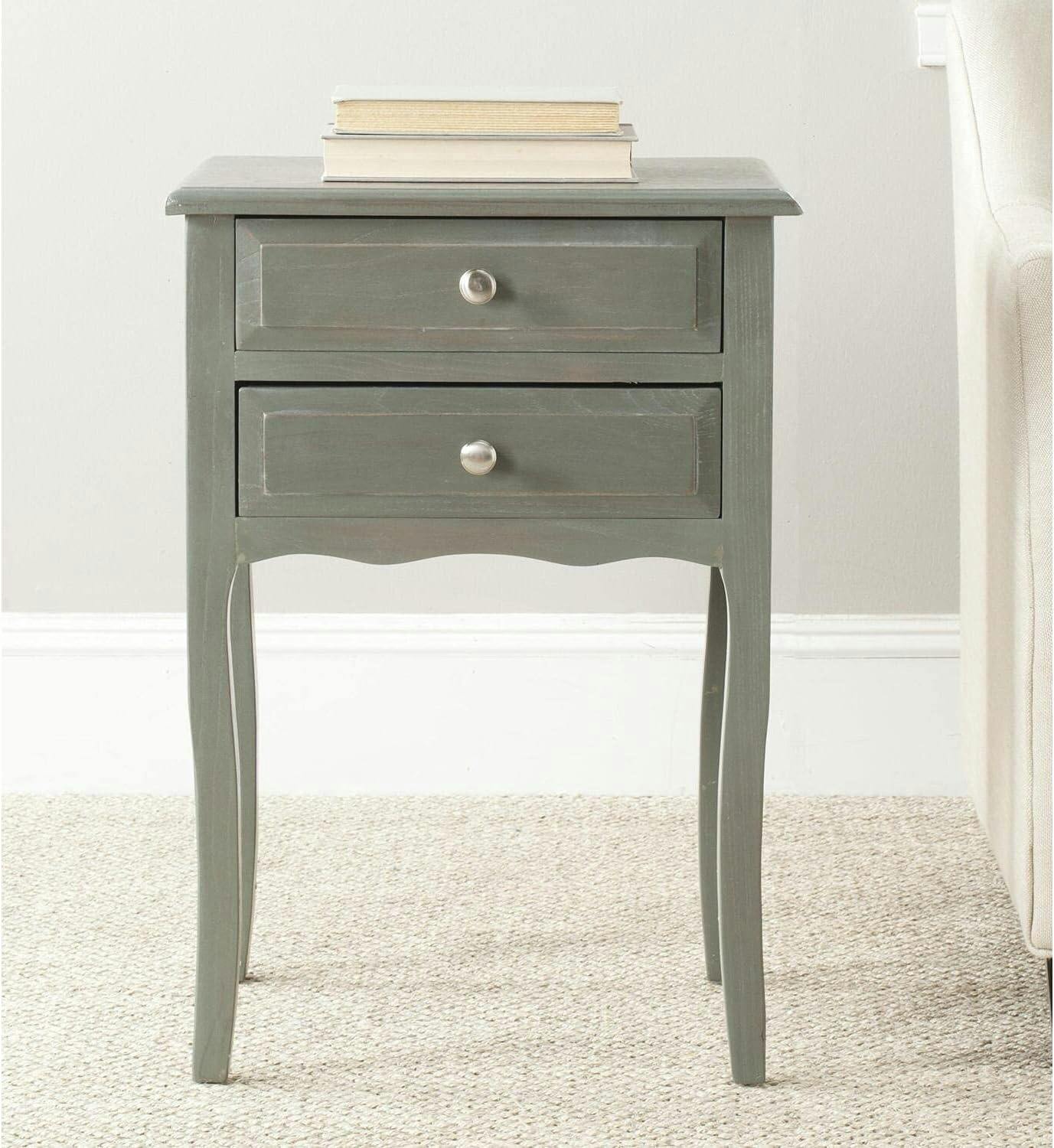 Charming Ash Grey 2-Drawer Transitional Wood End Table