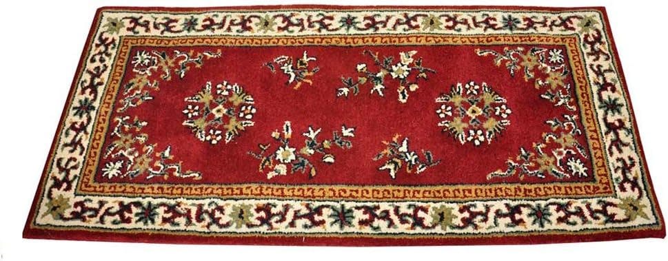 Elegant Burgundy Oriental Hearth Rug in Handmade Wool, 56"x26"