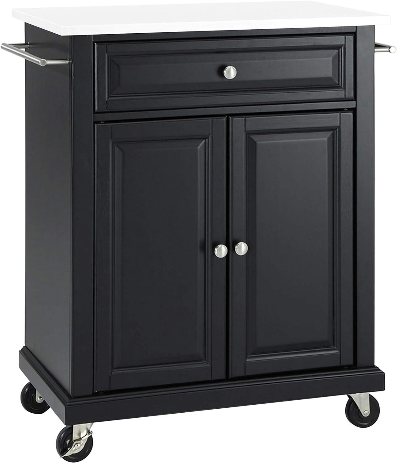 Elegant Stainless Steel Kitchen Cart with Granite Top and Storage