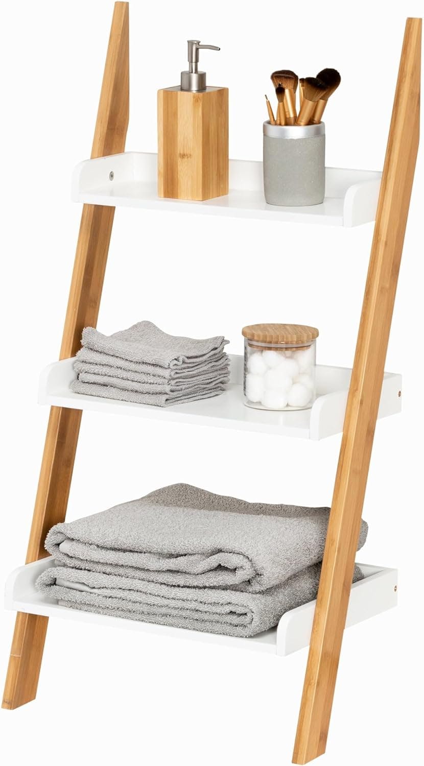 3-Tier White Leaning Ladder Shelf