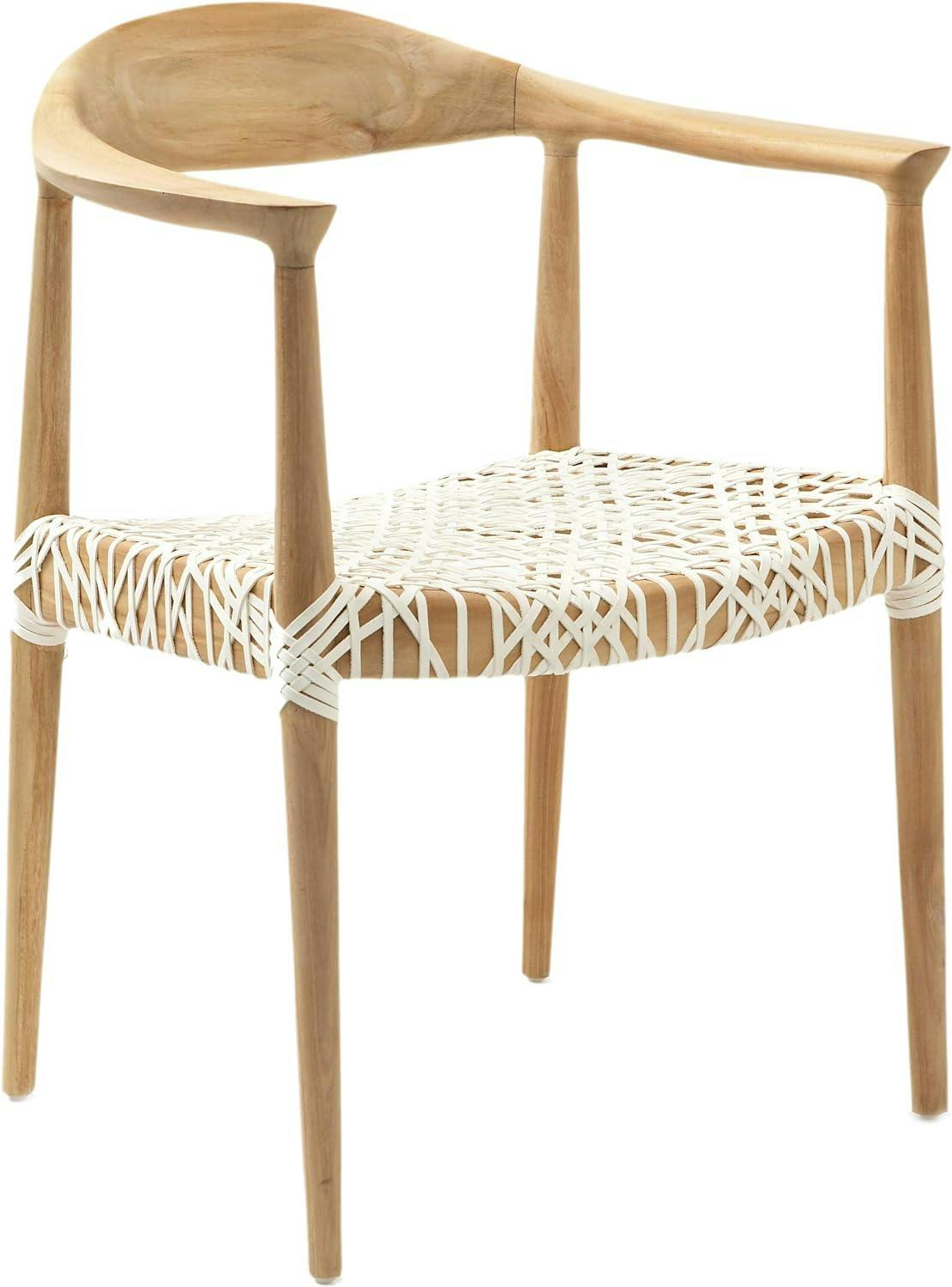 Transitional Light Oak Leather-Woven 25" Arm Chair