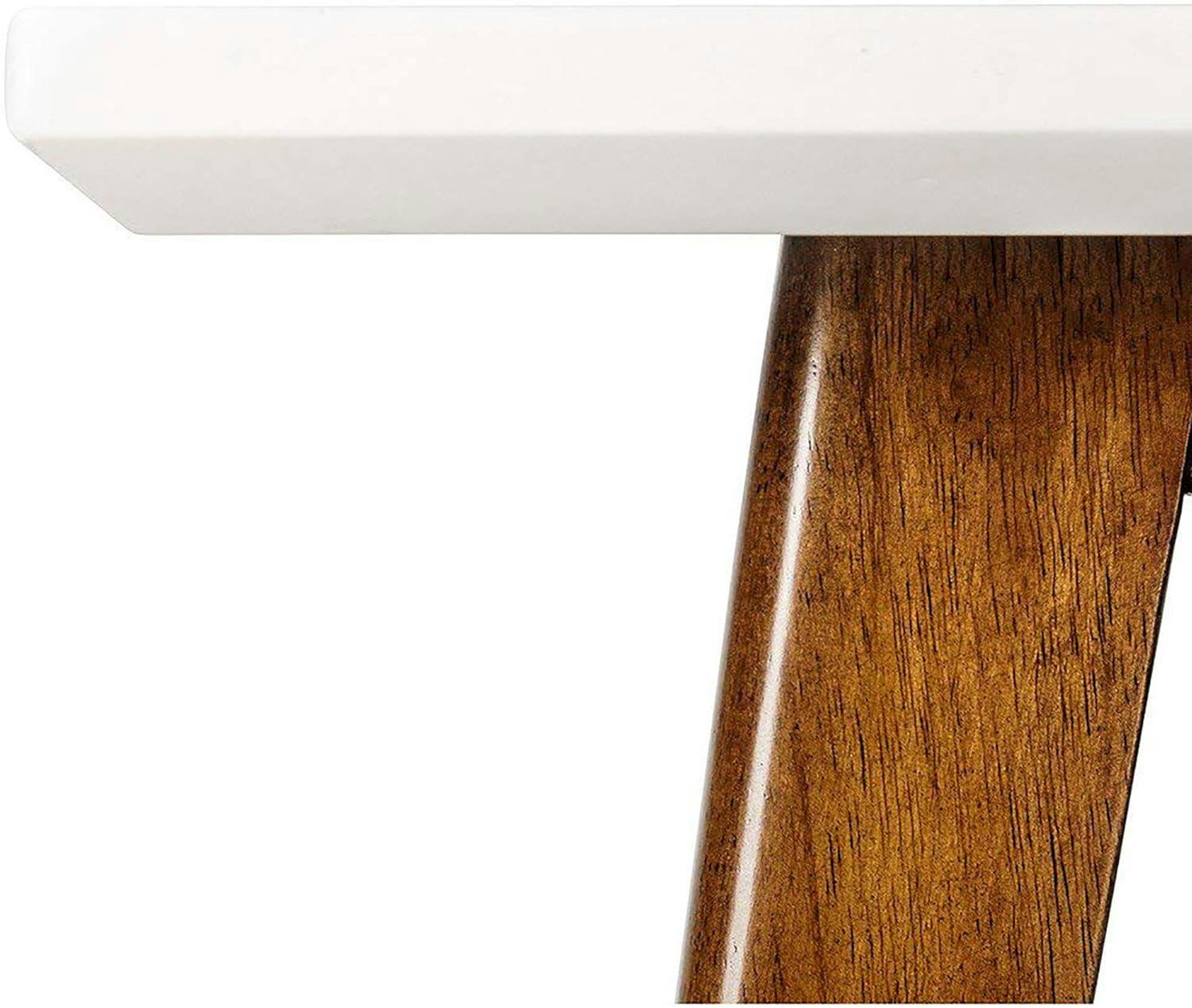 Mid-Century Off-White and Pecan Console Table with Storage Shelf